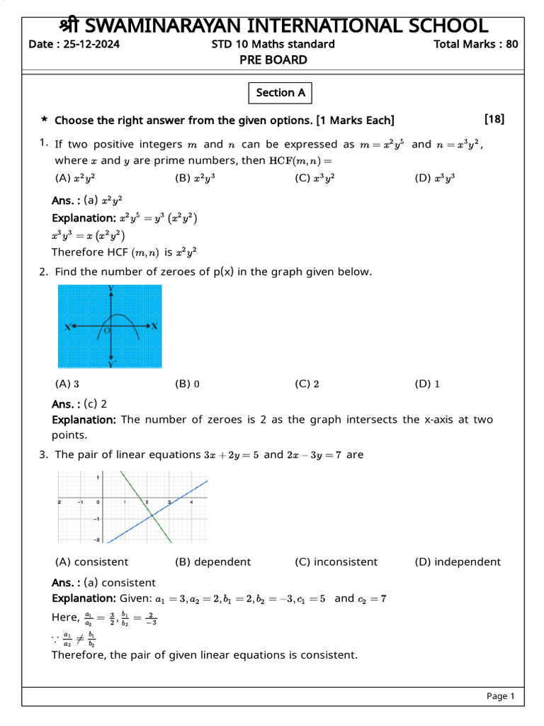 Std 10 Maths 2 Solutions Overview | PDF | Circle | Area