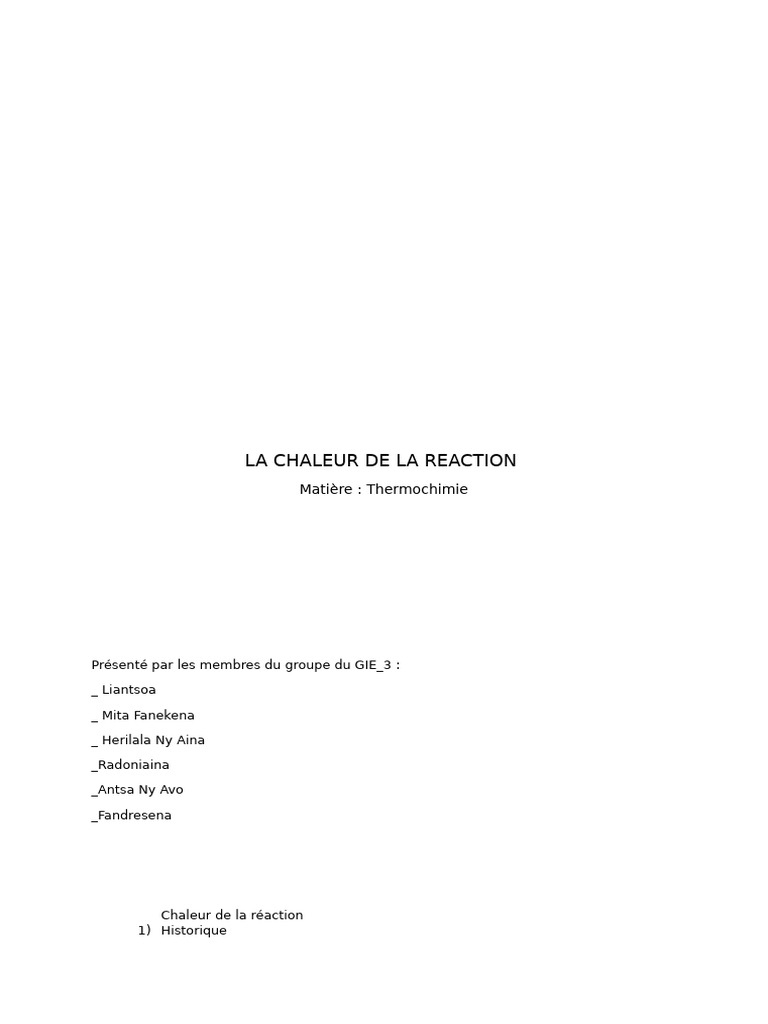 Chaleur de Réaction en Thermochimie | PDF | Chaleur | Réactions chimiques