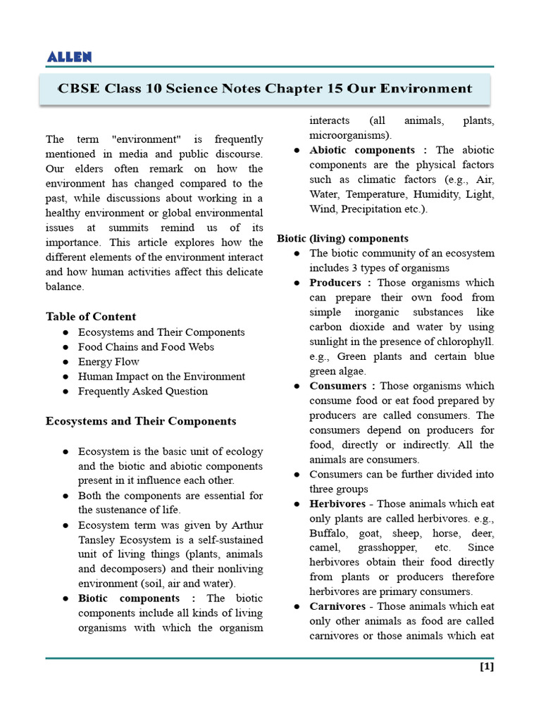 CBSE+Class+10+Science+Notes+Chapter+15+Our+Environment.docx | PDF ...