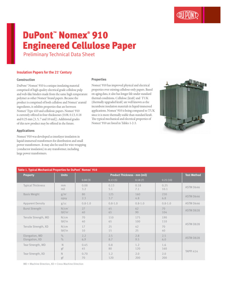 DuPont™ Nomex® 910 Insulation Overview | PDF | Paper | Alternating Current