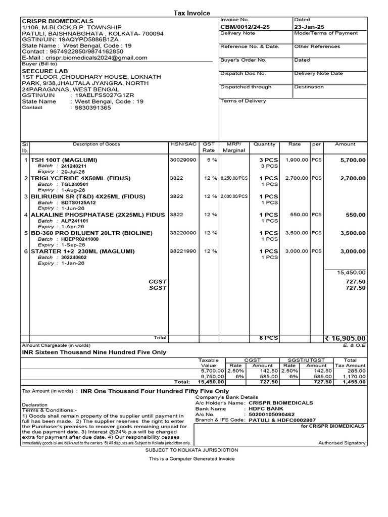 Fidus Biomedical Products Invoice | PDF | Economies | Public Finance