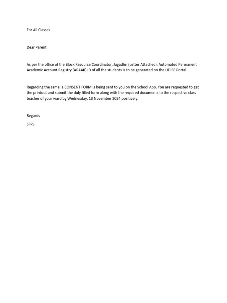 Apaar Id form | PDF