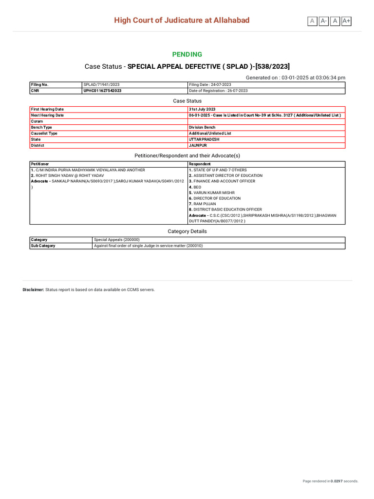 Allahabad High Court Special Appeal Status | PDF | Government ...