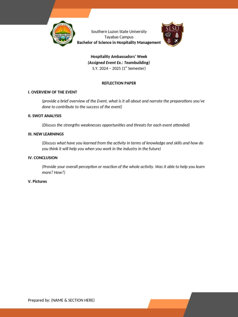 Hospitality Management Reflection Paper | PDF