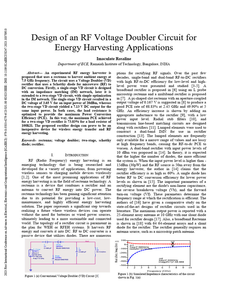 RF Voltage Doubler for Energy Harvesting | PDF | Rectifier | Diode