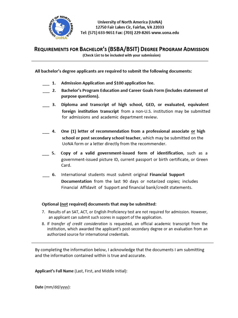 Bachelor Admission Checklist | PDF | Identity Document