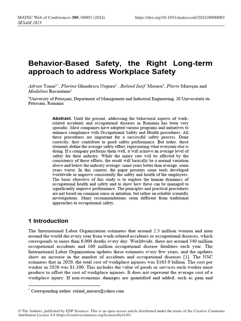Behavior-Based Safety the Right Long-term Approach | PDF | Hazards ...