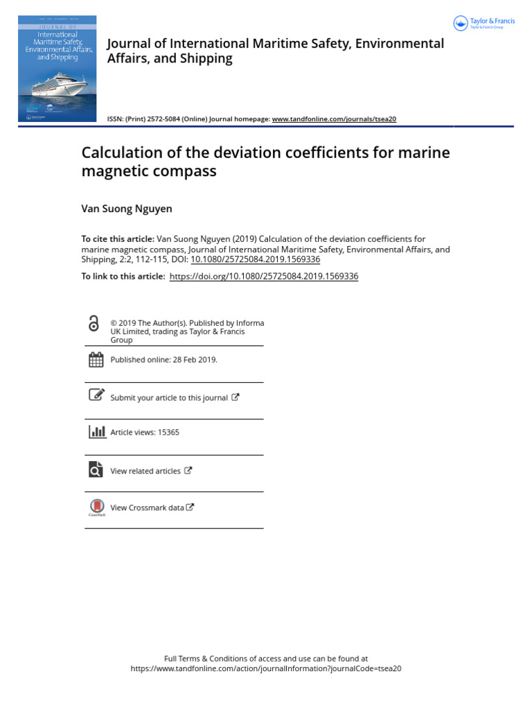 Calculation of the deviation coefficients for marine magnetic compass ...