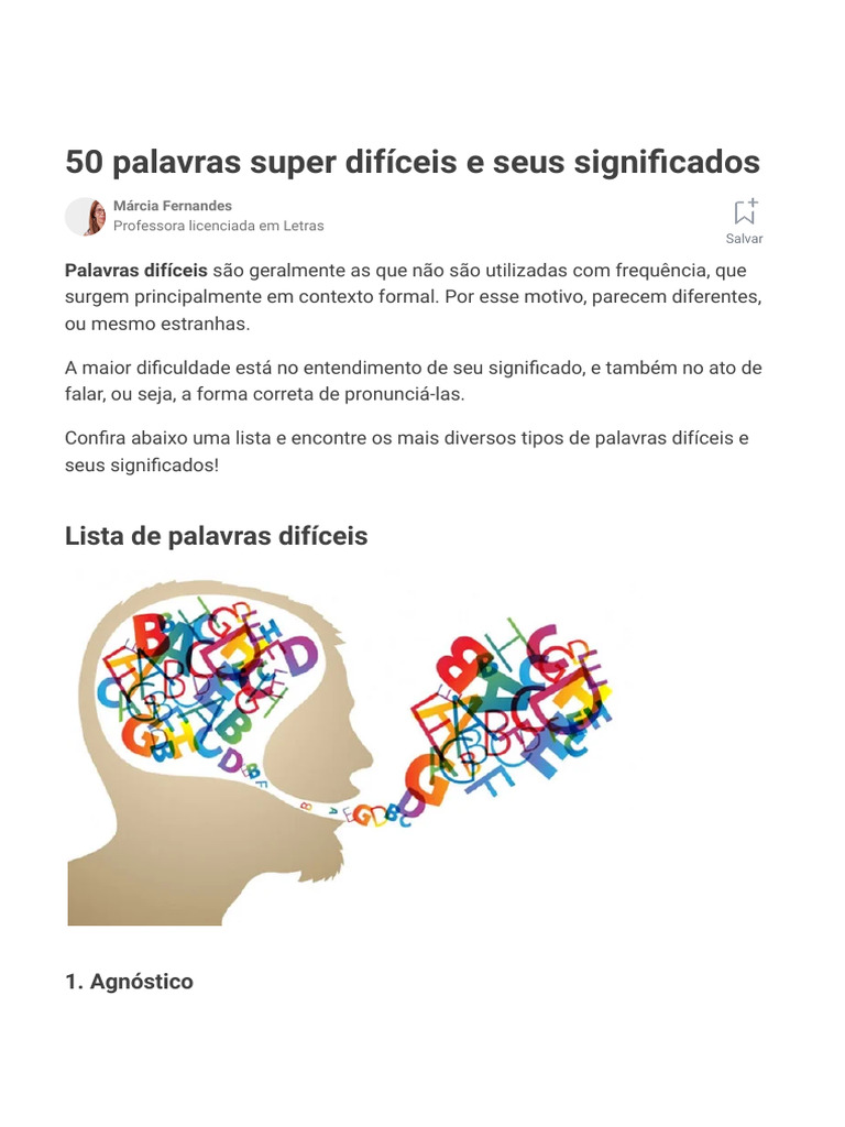 50 Palavras Difíceis e Seus Significados | PDF