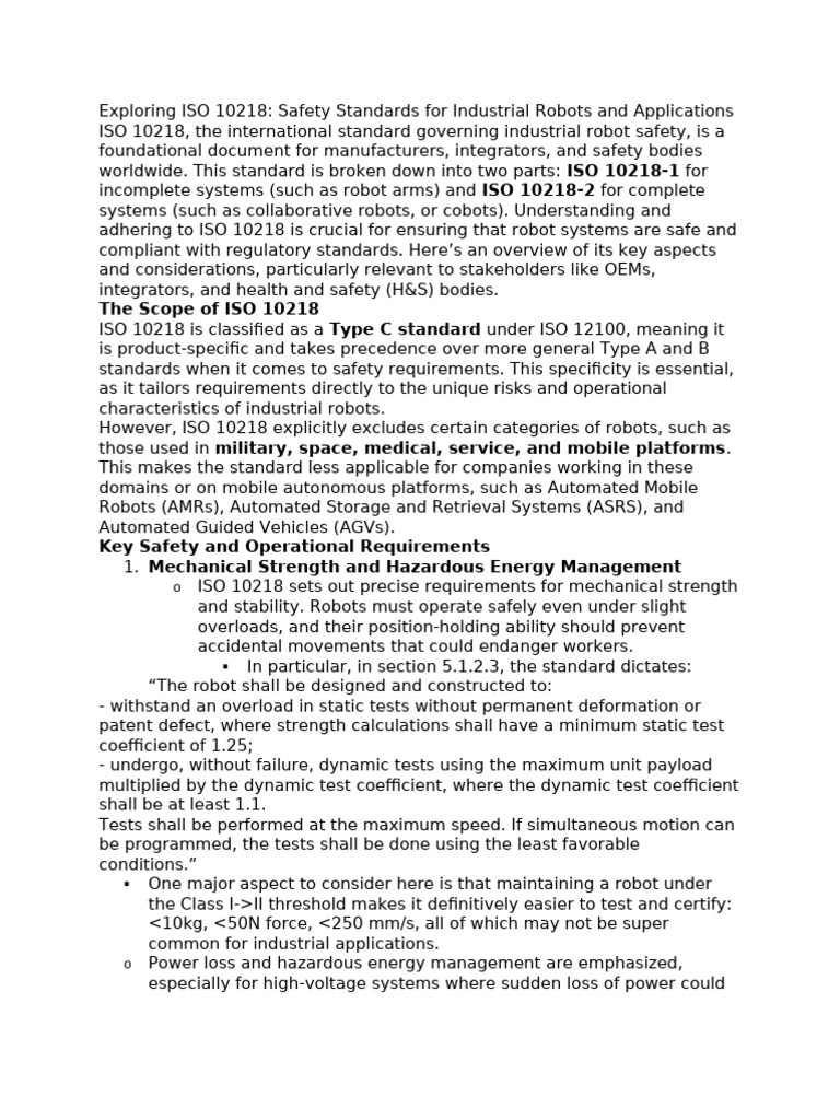 ISO 10218: Industrial Robot Safety Standards | PDF | Robot | Robotics