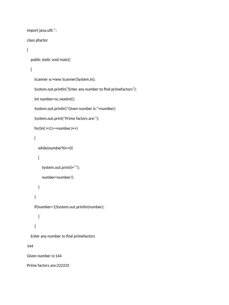 Prime Factorization in Java | PDF
