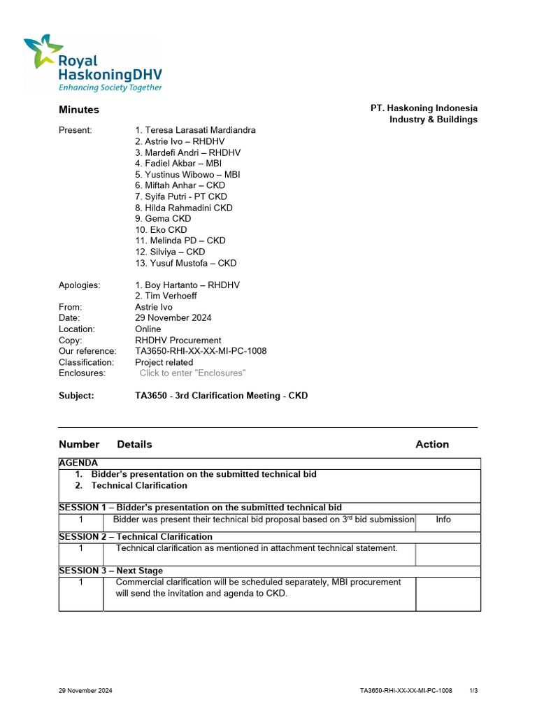 TA3650 3rd Clarification Meeting Minutes | PDF | Waste