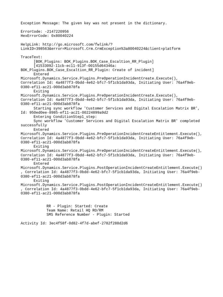 Dynamics CRM Incident Creation Error | PDF