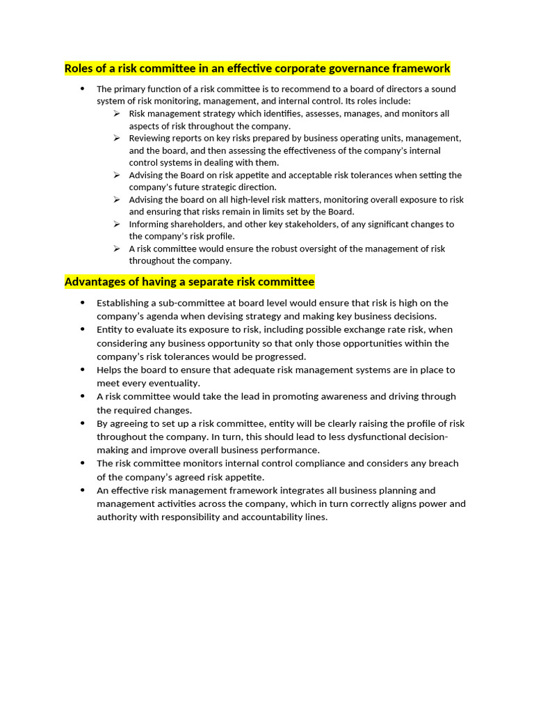 Risk Committee Roles in Governance | PDF | Audit Committee | Audit
