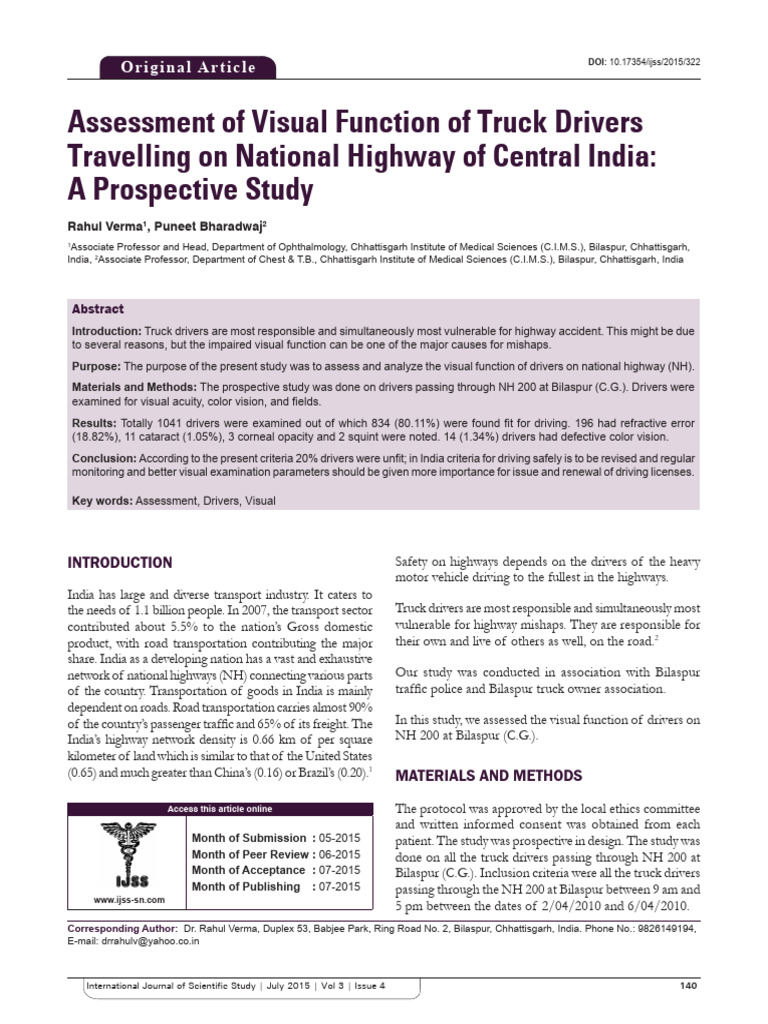 Visual Function Assessment of Truck Drivers | PDF | Contrast (Vision ...