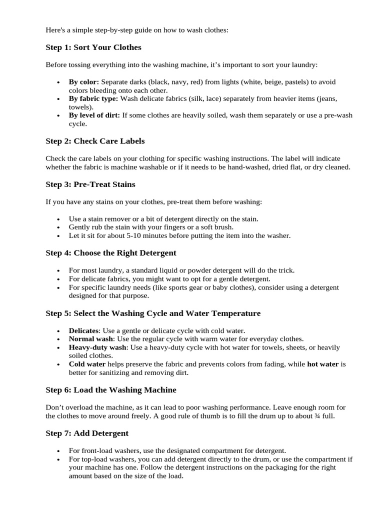 How to Wash Clothes: A Step-by-Step Guide | PDF | Washing Machine | Laundry
