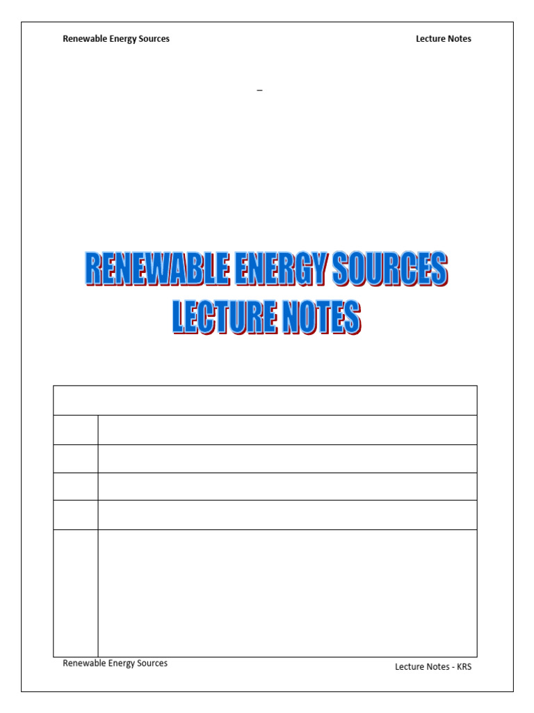Renewable Energy Sources Lecture Notes | PDF | Solar Energy | Water Heating
