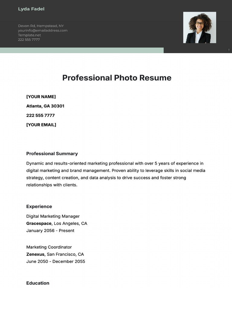Professional Photo Resume Template | PDF