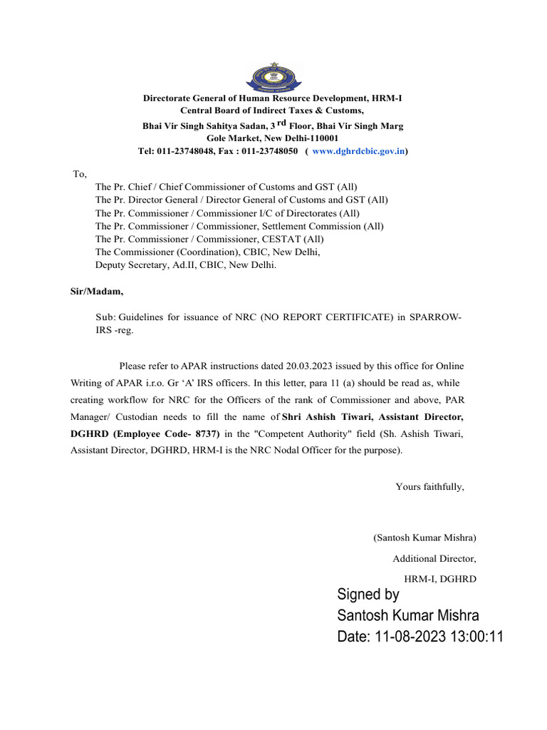 NRC Guidelines for IRS Officers | PDF
