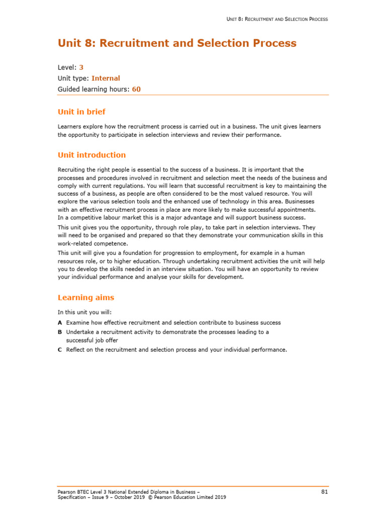 Unit 8: Recruitment & Selection Process | PDF | Recruitment | Evaluation