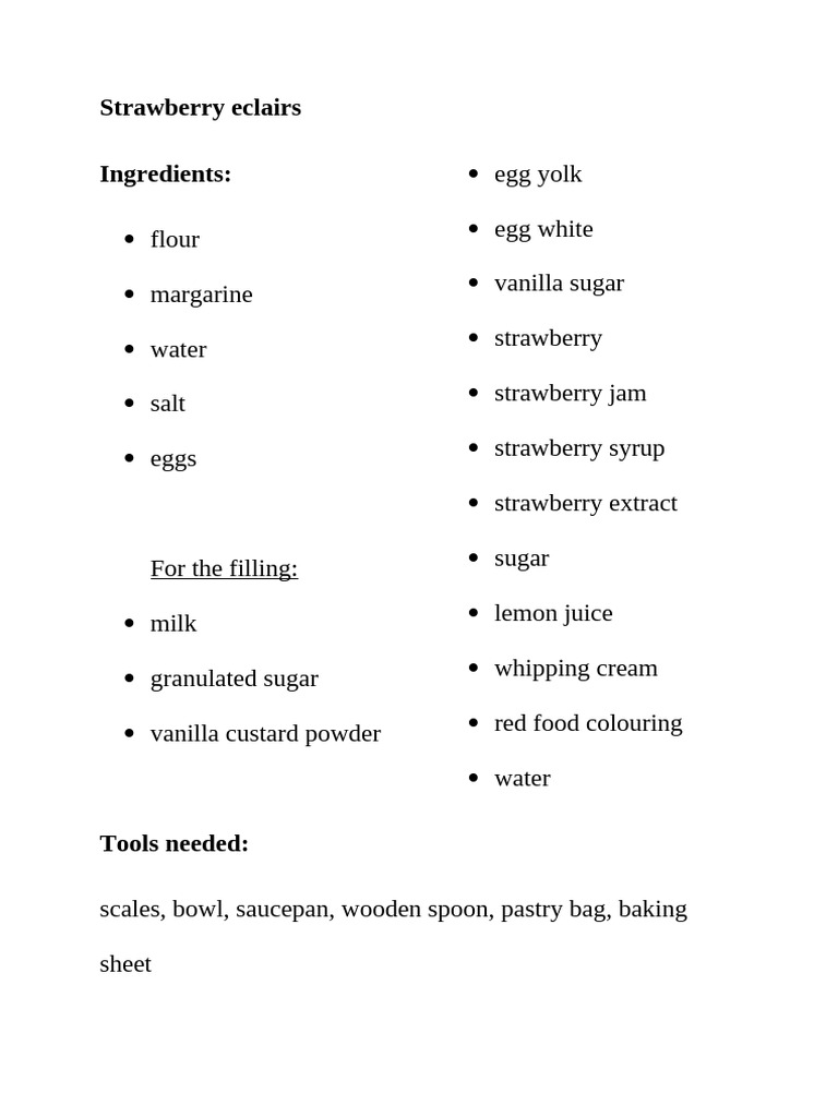 Strawberry Eclairs Recipe Guide | PDF