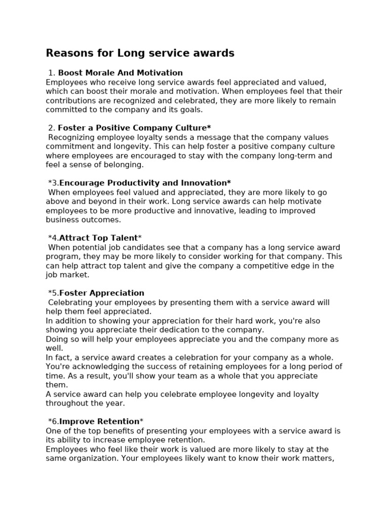Benefits of Long-Service Awards | PDF | Employee Retention | Motivation