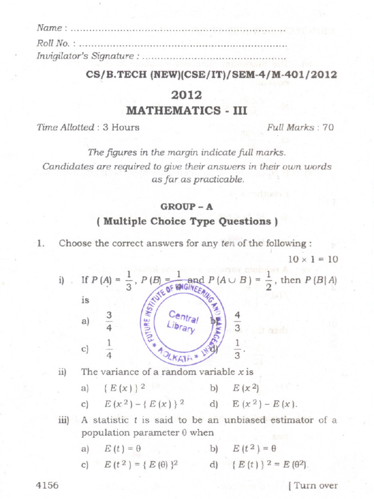 Mathematics-III (New) m401 12 | PDF