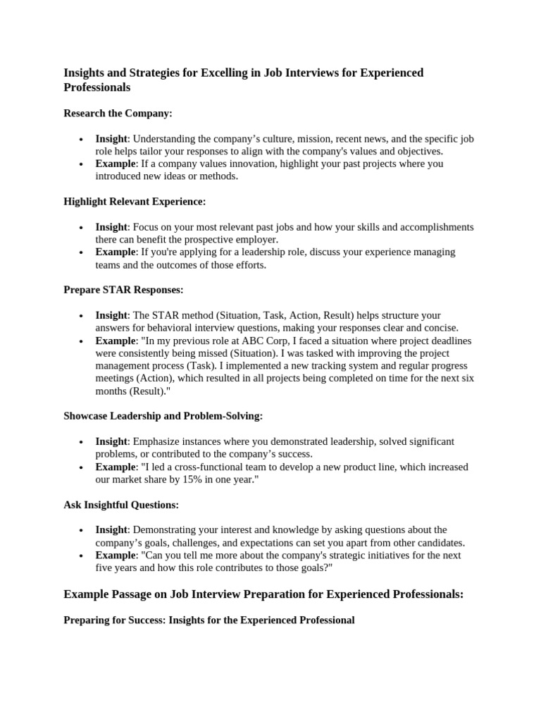 Insights and Strategies for Excelling in Job Interviews for Experienced ...