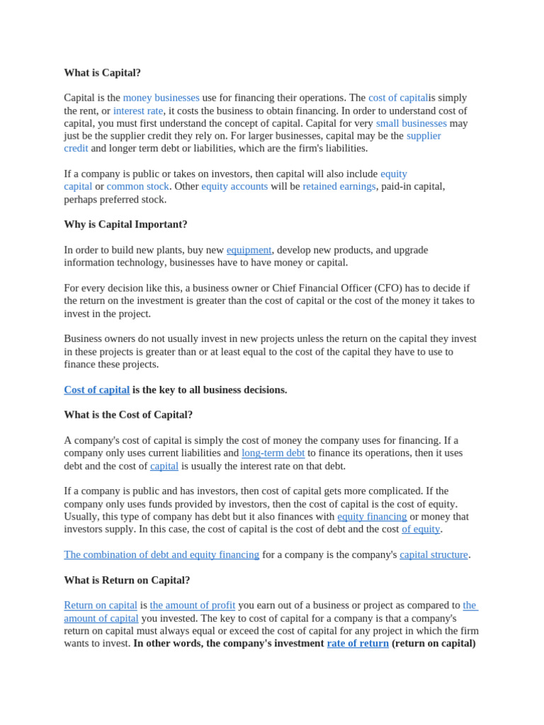 Understanding Capital and Its Costs | PDF | Cost Of Capital | Equity ...