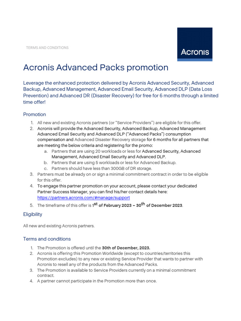 Acronis 2023 Partner Promotion Details | PDF | Backup | Justice