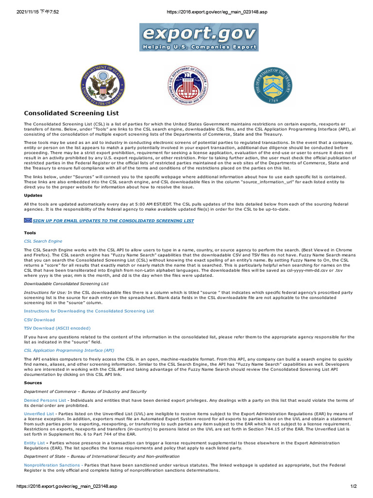 Consolidated Screening List Overview | PDF | Office Of Foreign Assets ...