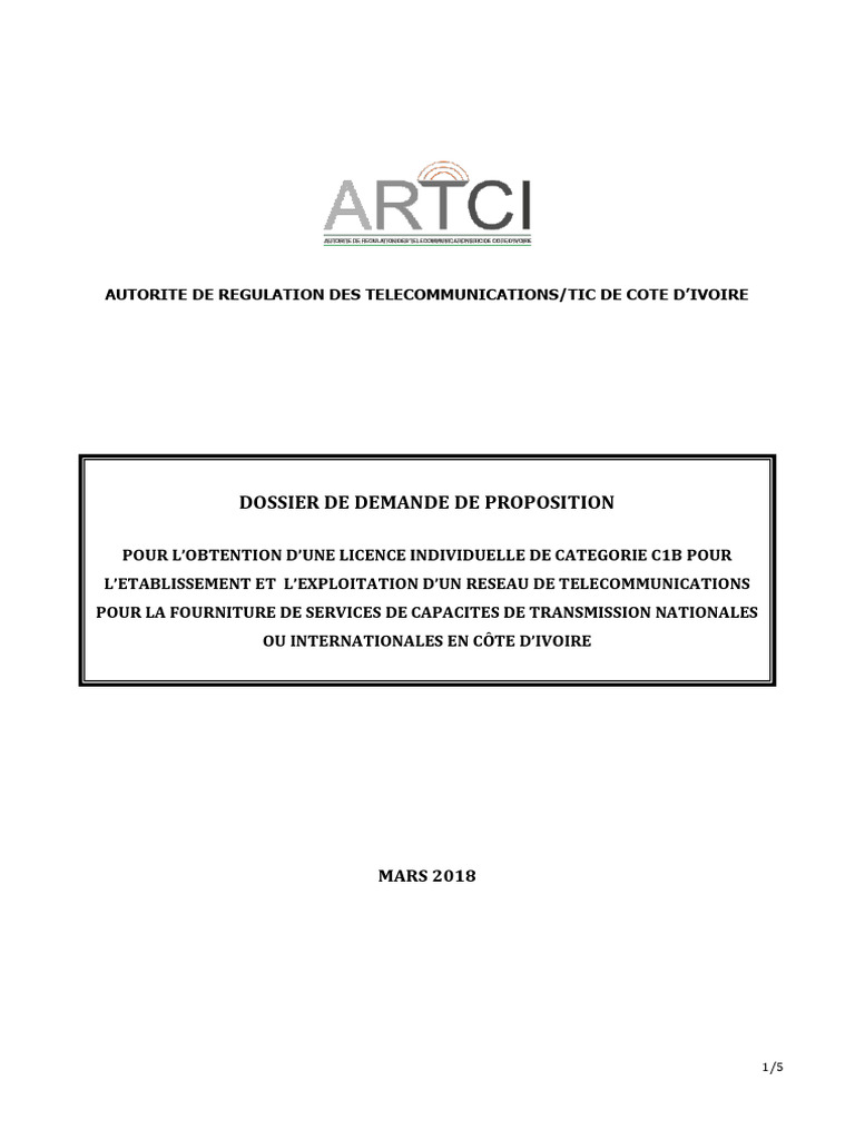 Licence C1B pour Réseau Télécoms en Côte d'Ivoire | PDF | Technologies ...