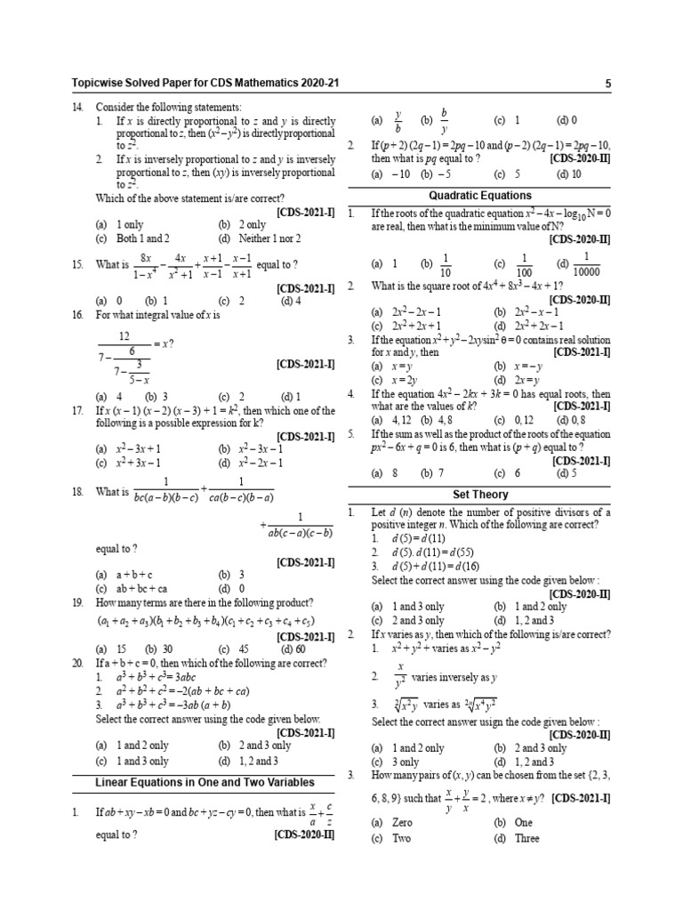 CDS 15 Years Mathematics Topic - Disha Experts (Dragged) | PDF ...