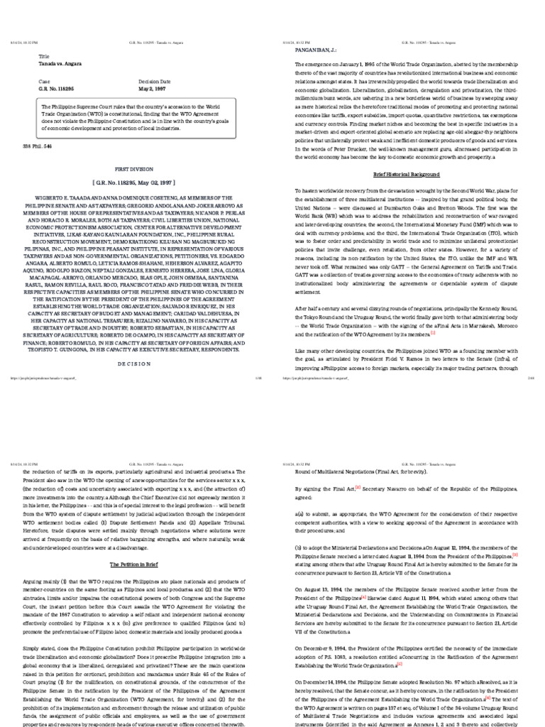 G.R. No. 118295 - Tanada vs. Angara | PDF | World Trade Organization ...