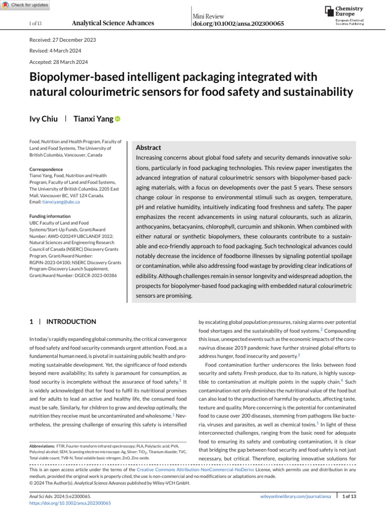 Biopolymer Packaging with Colorimetric Sensors | PDF | Biopolymer ...