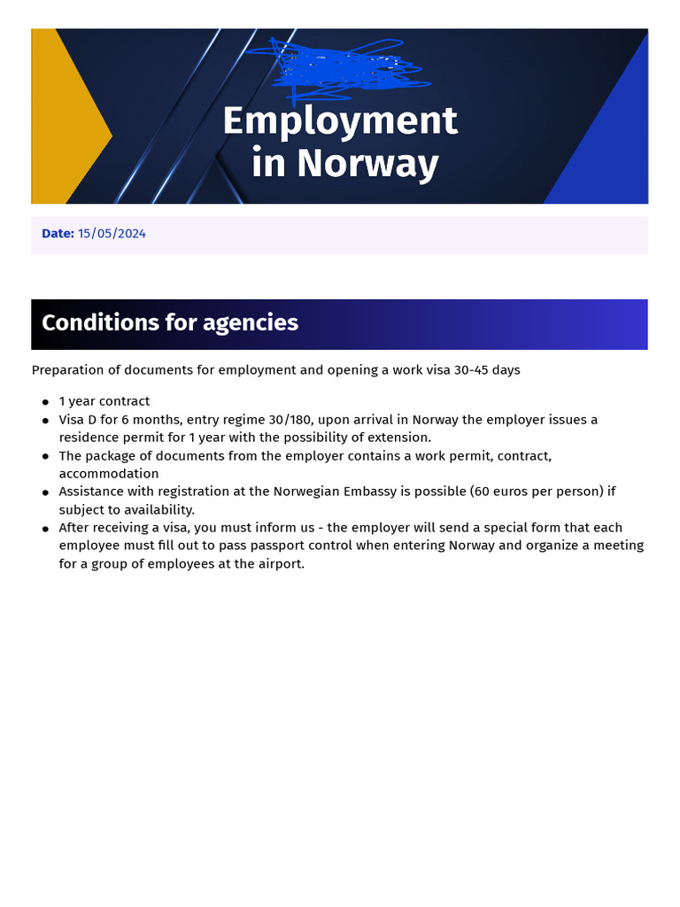 Work Visa and Employment in Norway | PDF | Employment | Travel Visa