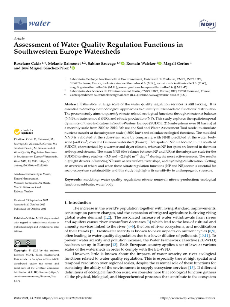 Cakir Et Al. - 2021 - Article Assessment of Water Quality Regulation ...