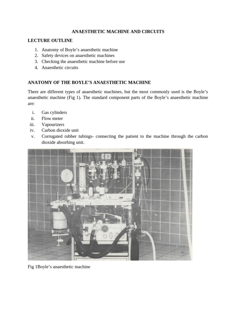 Anaesthetic Machine Components Guide | PDF | Gases