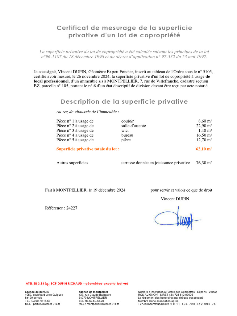 Attestation de mesurage Loi Carrez | PDF | Droit immobilier | Loi sur ...