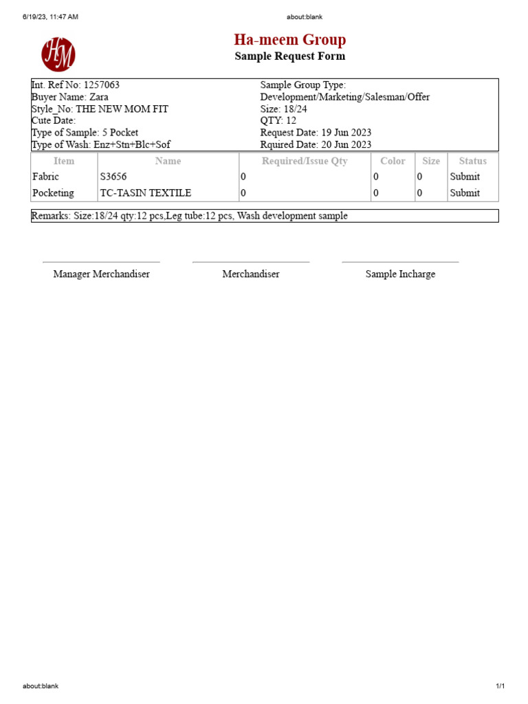 Sample Request Form for The New Mom Fit | PDF