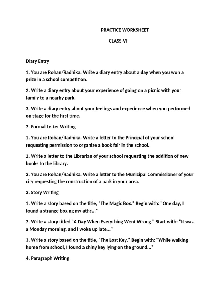 Class VI Writing Practice Tasks | PDF