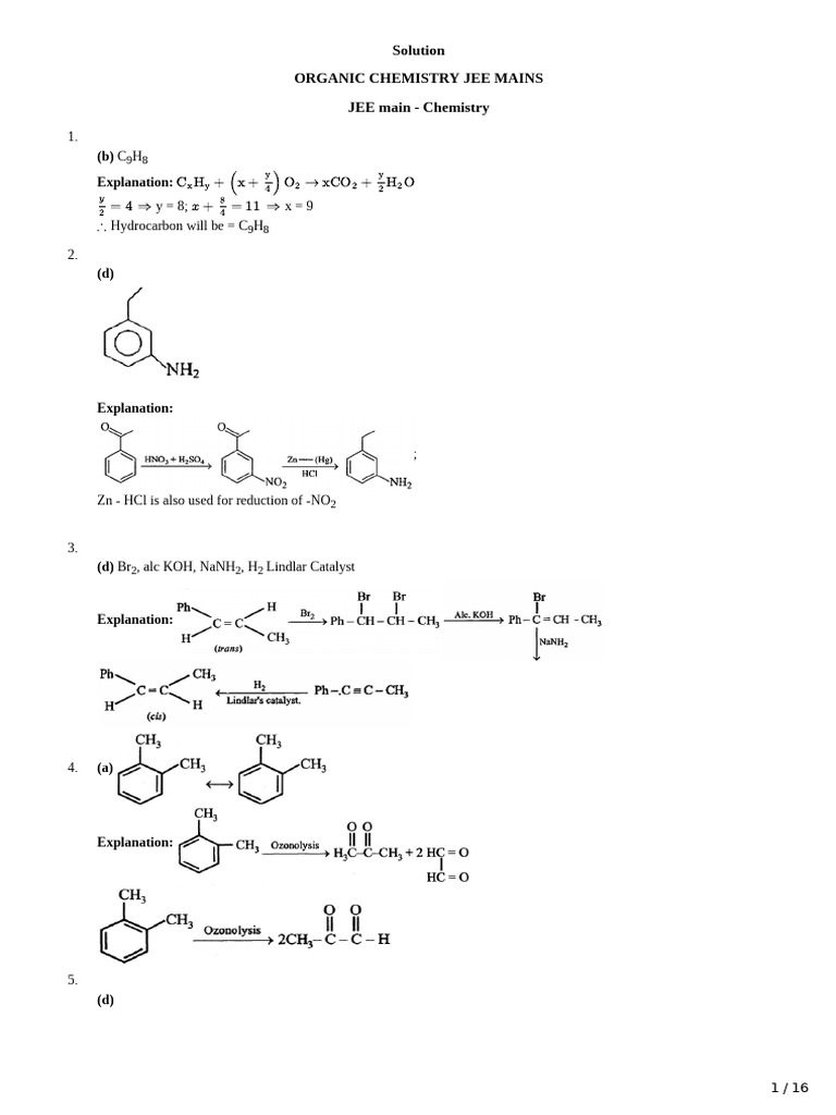 JEE Mains Organic Chemistry Solutions | PDF | Carboxylic Acid | Organic ...