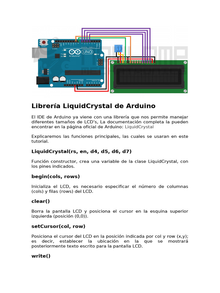 Librería LiquidCrystal de Arduino | PDF | Pantalla de cristal líquido