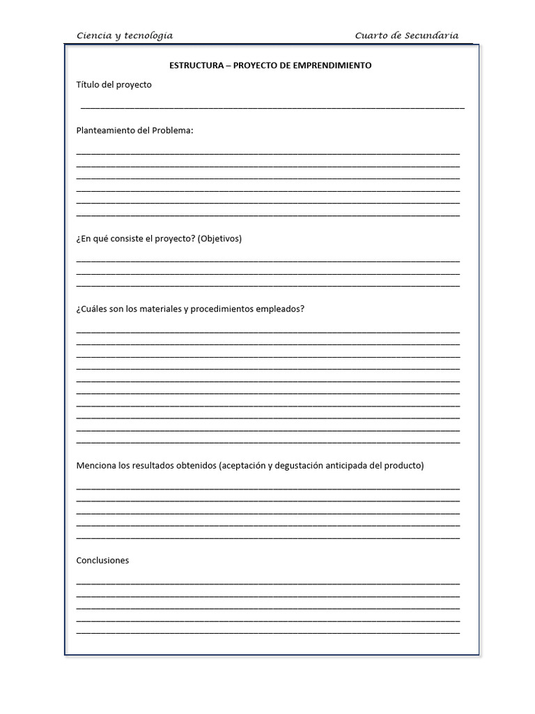 Proyecto de Emprendimiento en Secundaria | PDF