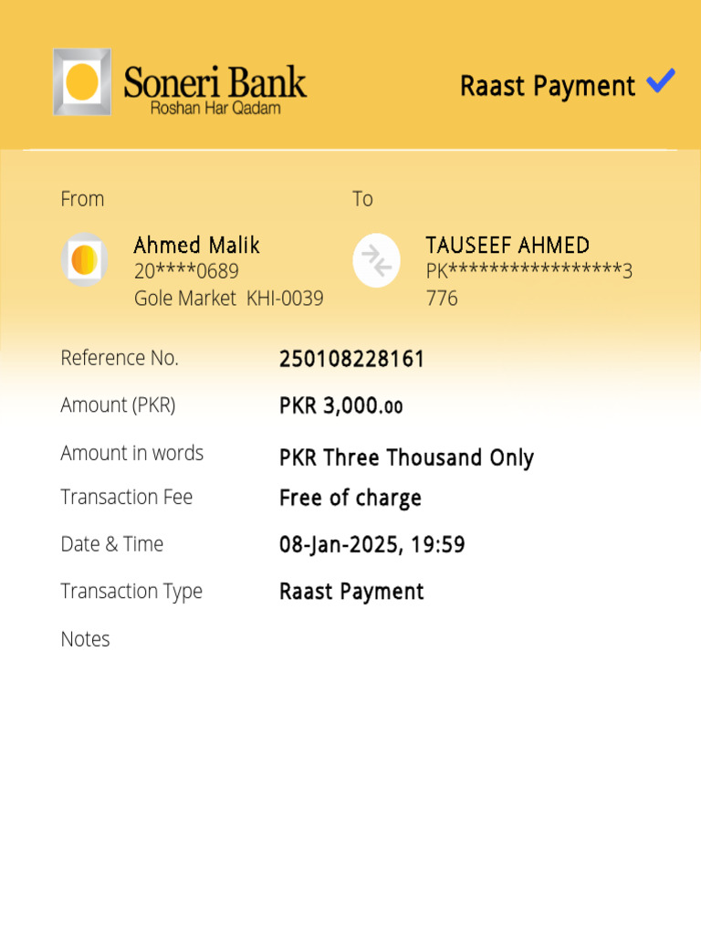 Raast Payment Receipt Details | PDF