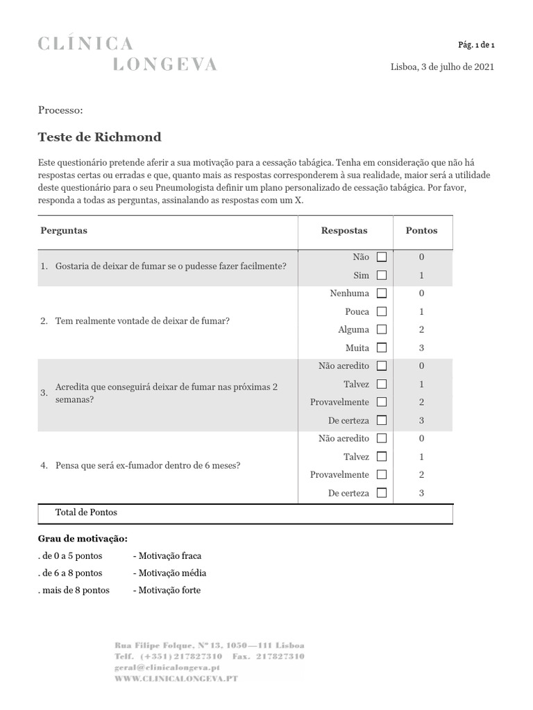 Teste de Motivação para Cessação Tabágica | PDF
