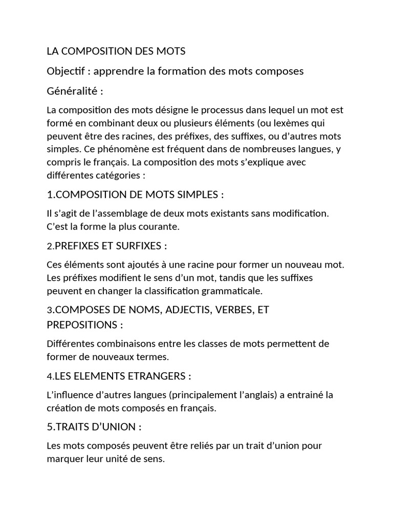 Composition des mots en français | PDF | Linguistique | Grammaire