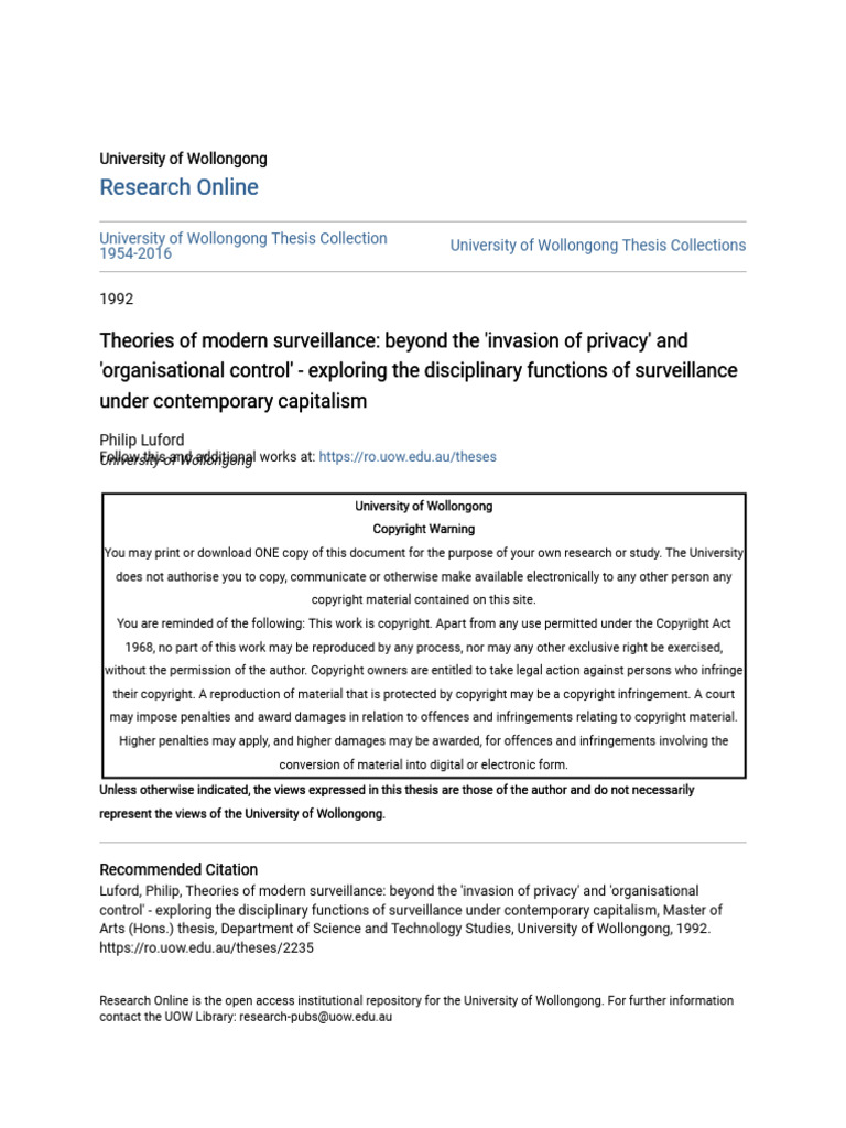 Theories of Modern Surveillance - Beyond The Invasion of Privacy | PDF ...