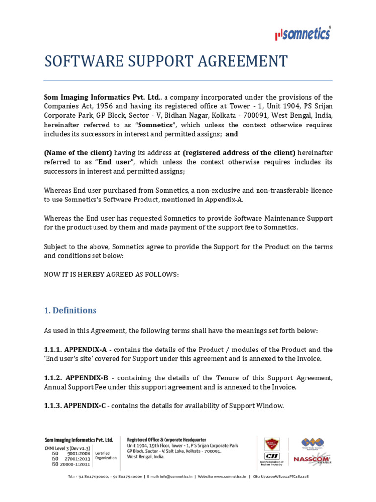 Software Support Agreement Overview | PDF | Indemnity | Business Law