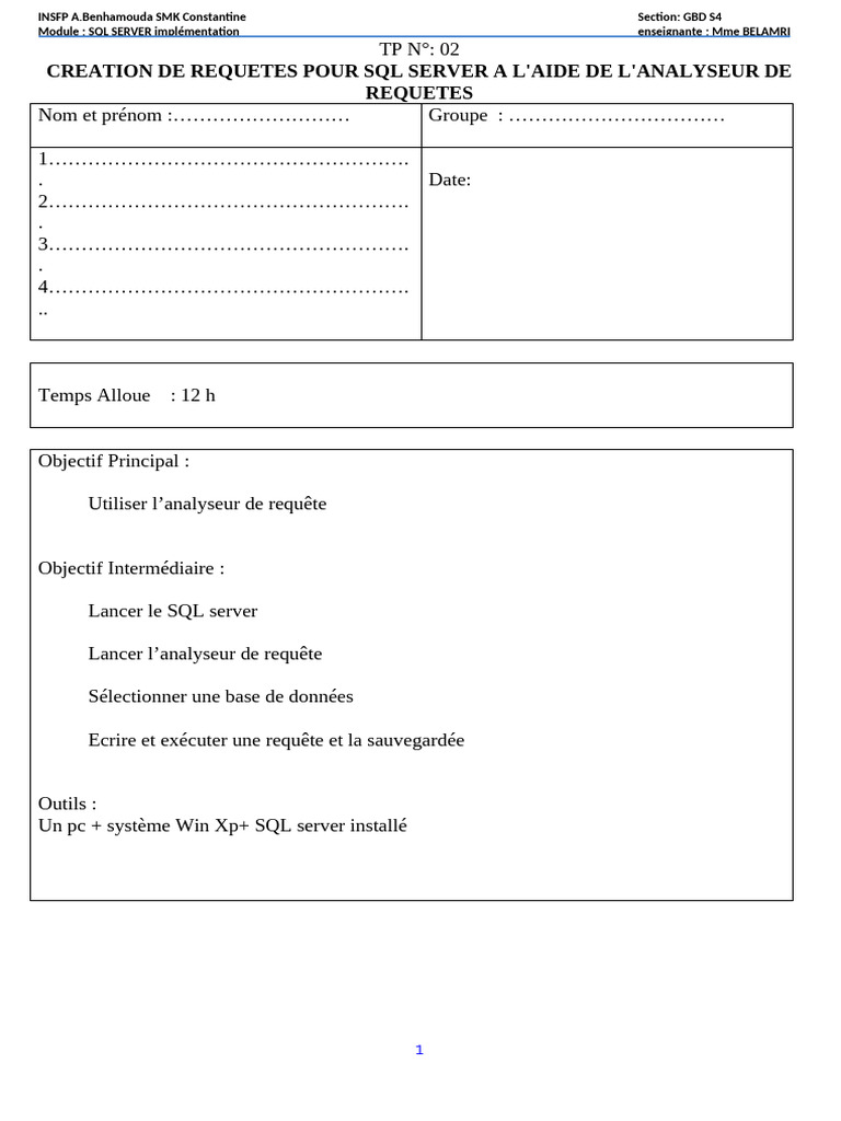 TP N°2 | PDF | Microsoft SQL Server | Serveur (Informatique)